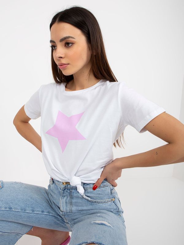 Fashionhunters White and light purple cotton T-shirt with print