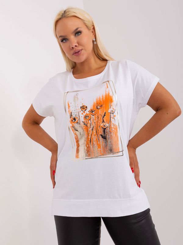Fashionhunters White and orange blouse of larger size