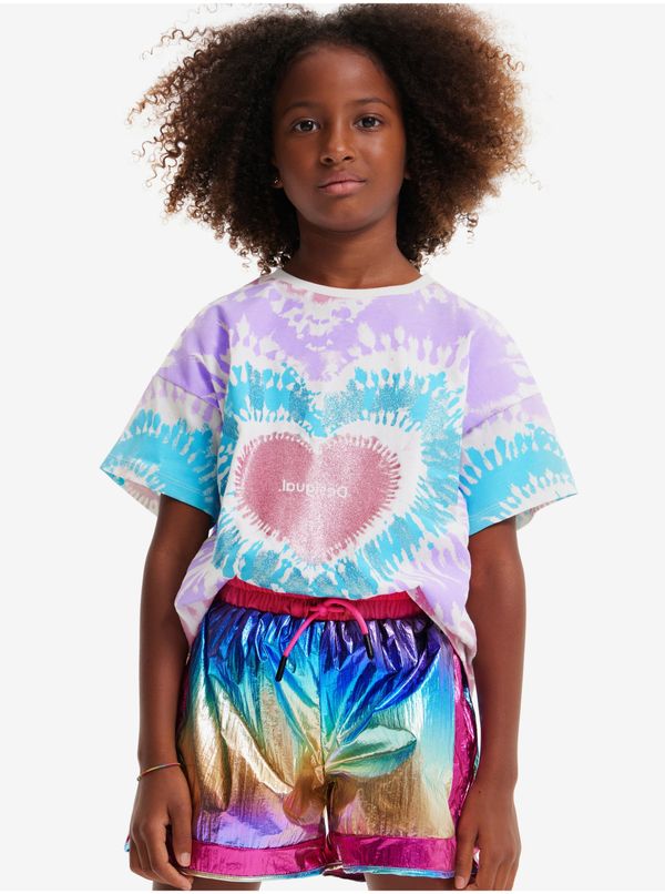 DESIGUAL White and purple girly batik T-shirt Desigual Hippie - Girls