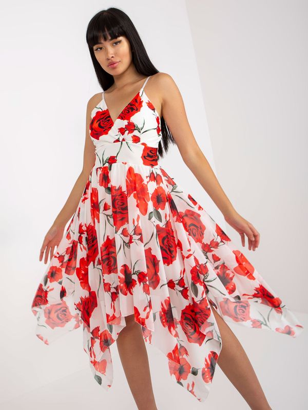 Fashionhunters White and red dress with floral straps