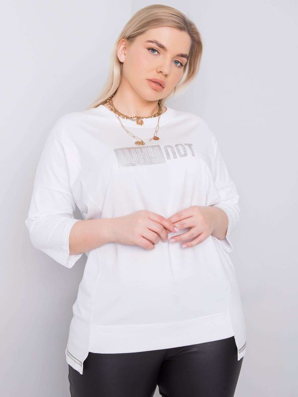 Fashionhunters White cotton blouse plus sizes with patch