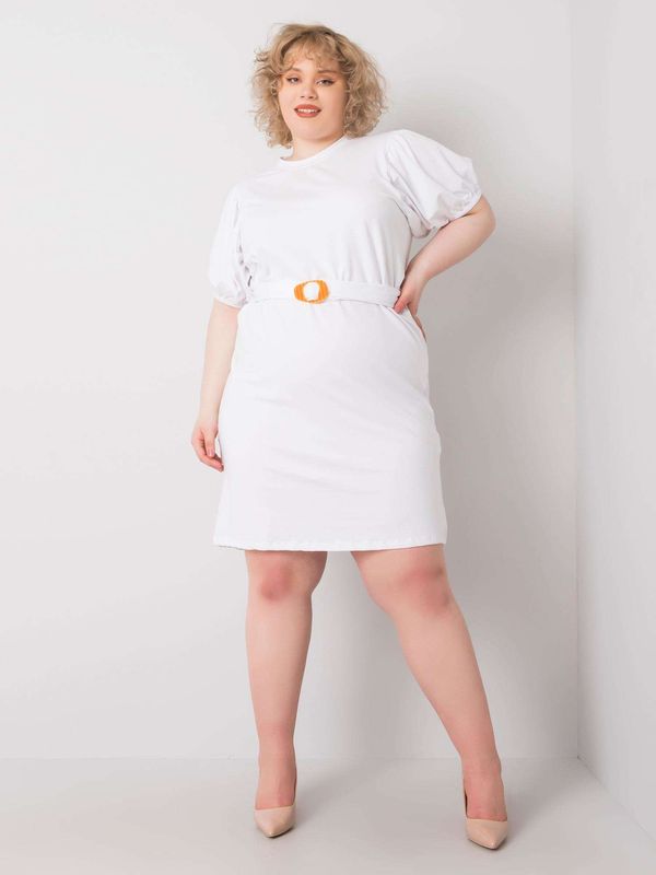 Fashionhunters White dress plus sizes with decorative sleeves