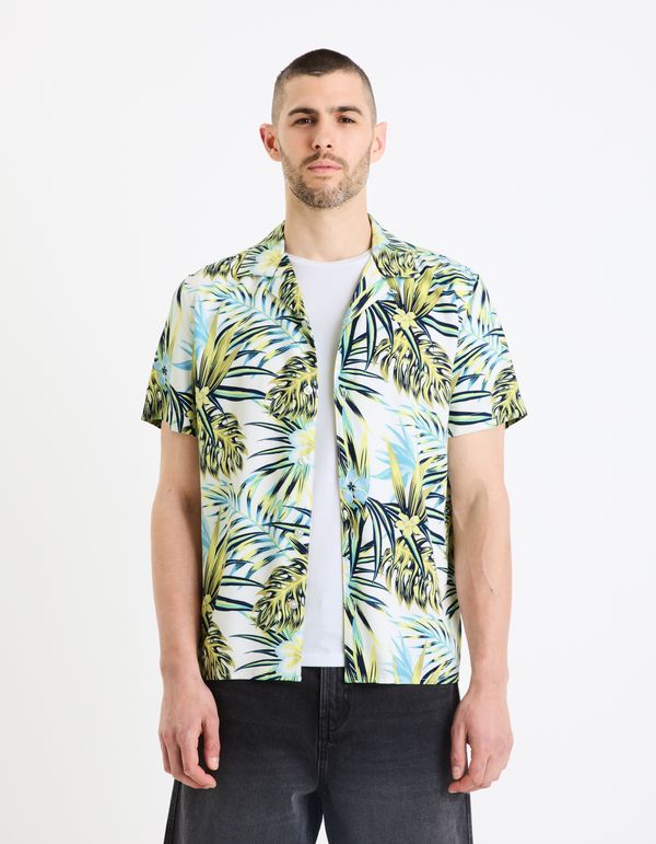 Celio White-green men's shirt with a tropical pattern Celio Gatropica