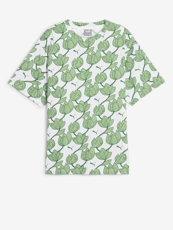 Puma White-green women's patterned T-shirt Puma ESS+ Blossom AOP Tee