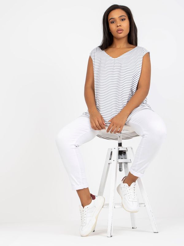 Fashionhunters White-grey top with V-neck plus size