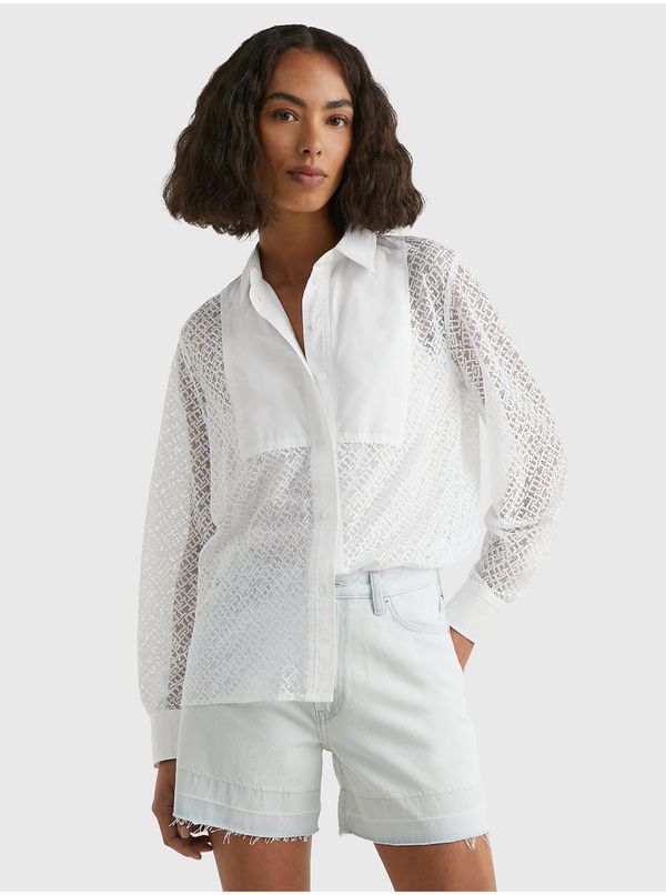Tommy Hilfiger White Ladies Lace Patterned Shirt Tommy Hilfiger - Women