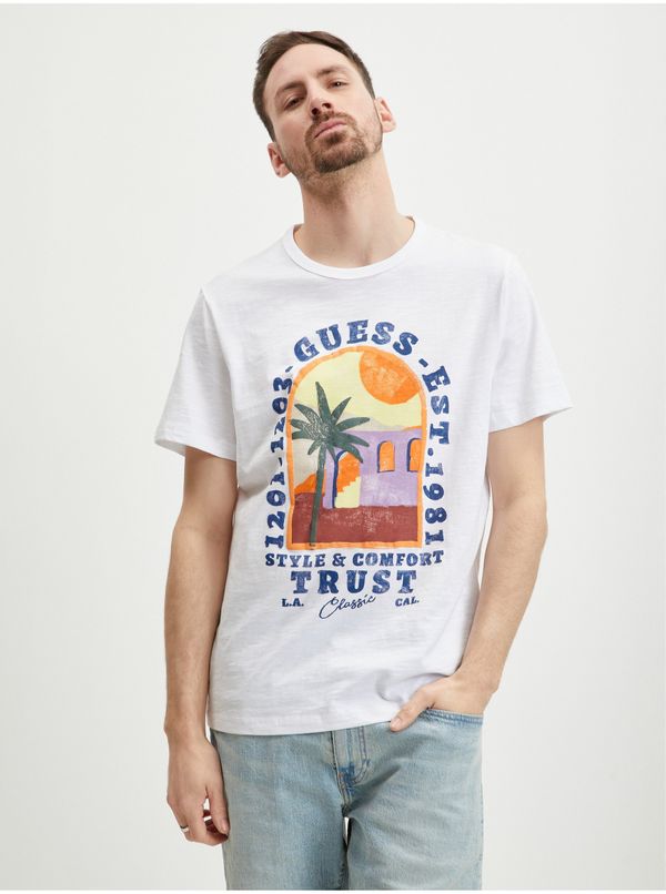 Guess White Men's T-Shirt Guess Palm Window - Men