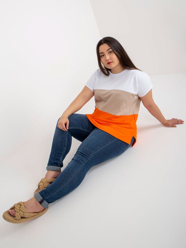 Fashionhunters White-orange striped blouse plus size