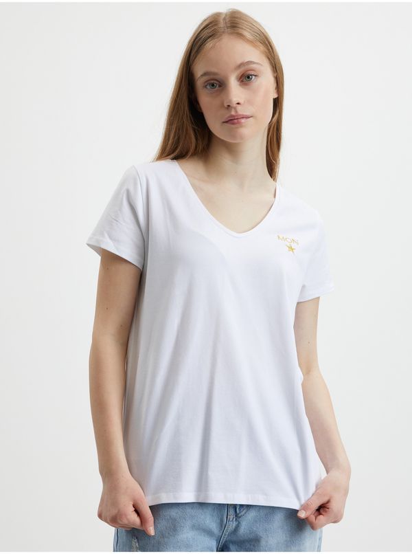 Pieces White T-shirt with embroidery Pieces Billy - Women