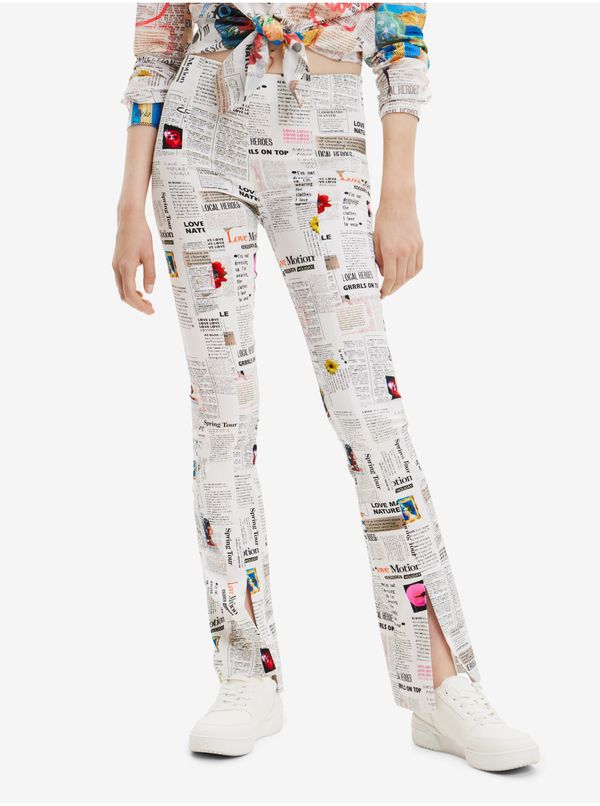 DESIGUAL White Women Patterned Trousers Desigual Newspaper - Women