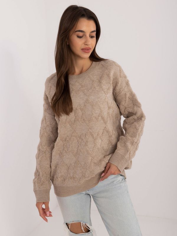 Fashionhunters Wholesale Beige Women's Oversize Long Sleeve Sweater