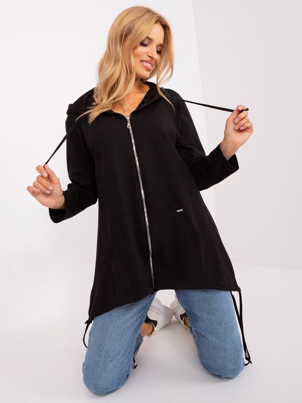 Fashionhunters Women's Black Cotton Sweatshirt with Zipper Closure