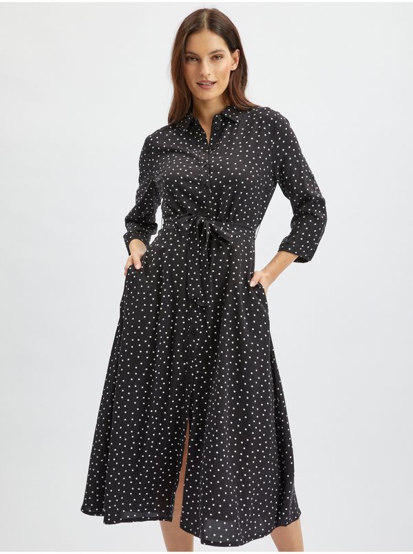 Orsay Women's black polka dot midi shirt midis dress ORSAY