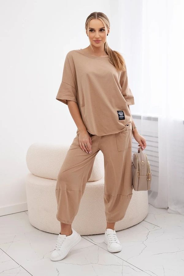 Kesi Women's blouse + trousers set - beige Camel