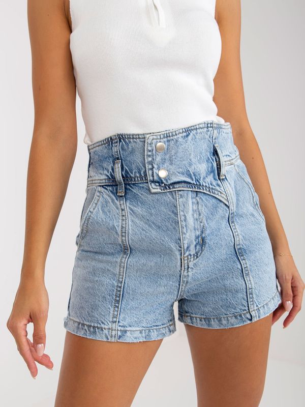 Fashionhunters Women's blue denim shorts with high waist and faded effect