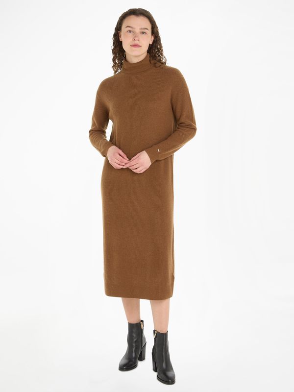 Tommy Hilfiger Women's brown wool midi dress with cashmere by Tommy Hilfiger
