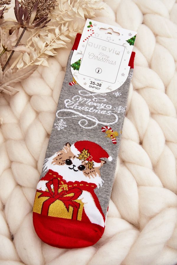 Kesi Women's Christmas Socks with Kitty Grey