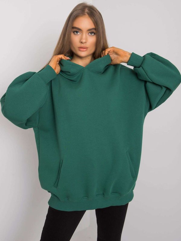 Fashionhunters Women's cotton dark green sweatshirt with pockets
