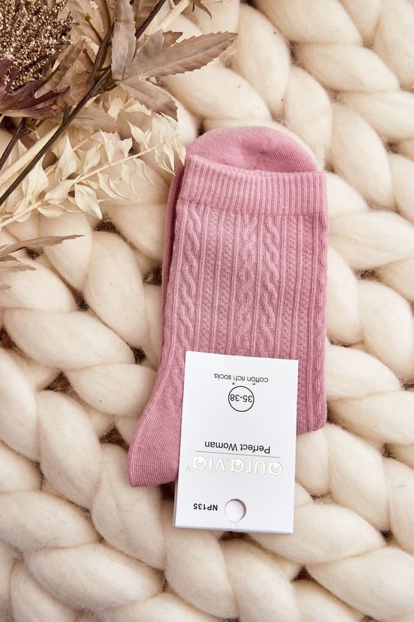 Kesi Women's cotton socks with pink embossing