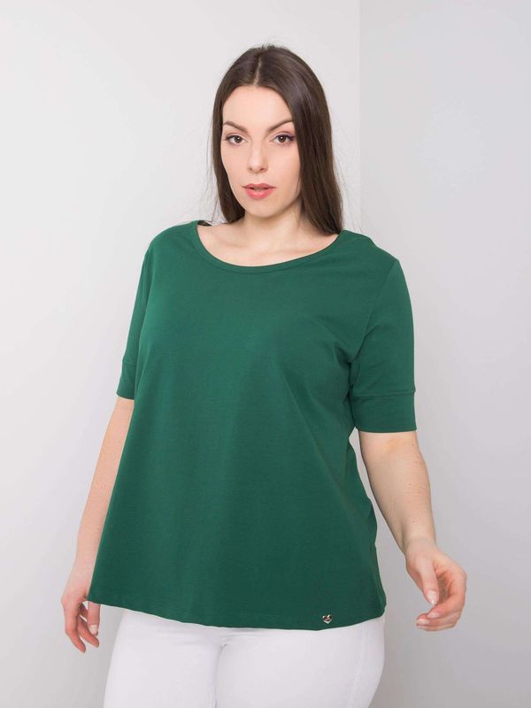 Fashionhunters Women's cotton T-shirt dark green in larger size