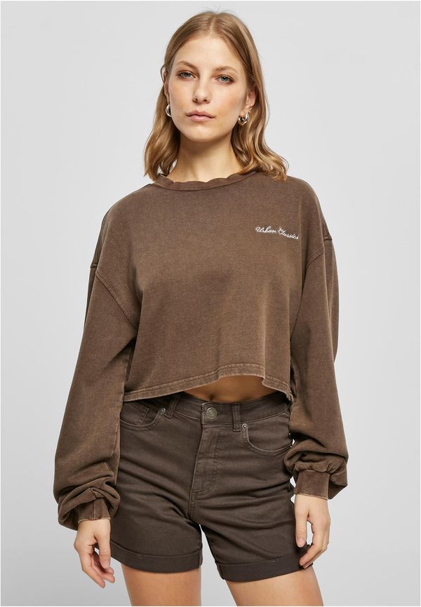UC Ladies Women's Cropped Small Embroidery Terry Crewneck brown