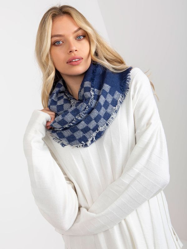 Fashionhunters Women's dark blue and white winter scarf with wool