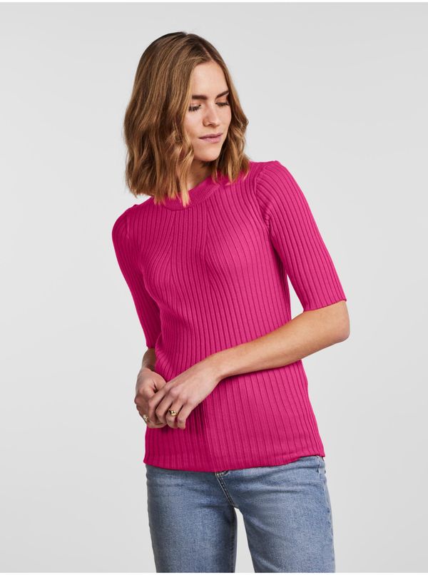 Pieces Women's Deep Pink Ribbed Light Sweater Pieces Crista - Women