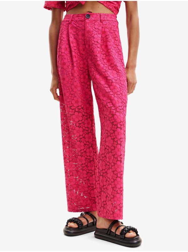 DESIGUAL Women's Desigual Dharma Dark Pink Lace Pants - Women's