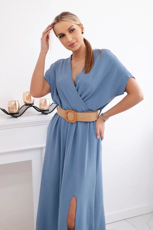 Kesi Women's dress with decorative belt - cornflower blue