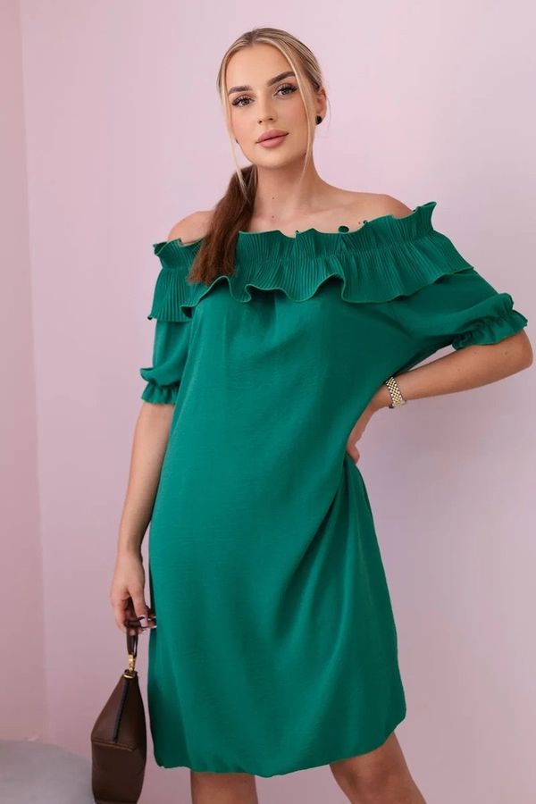 Kesi Women's dress with decorative ruffle - green