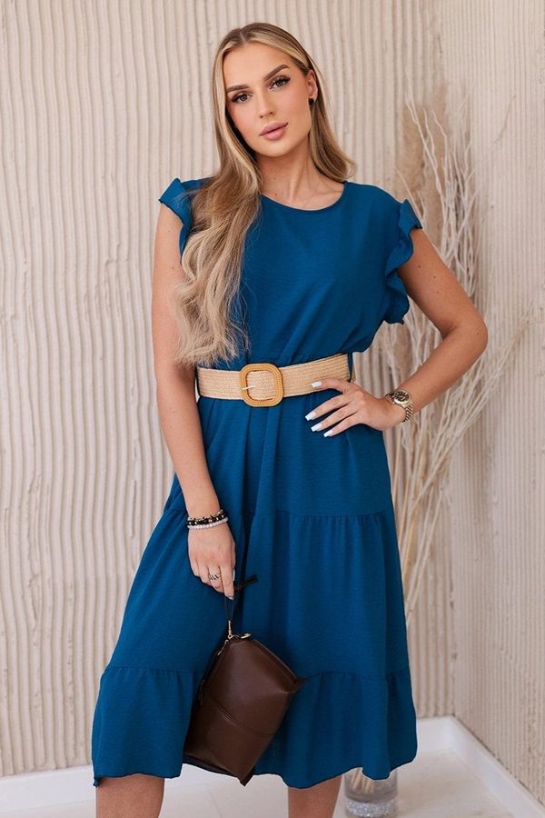 Kesi Women's dress with ruffles and belt - navy blue