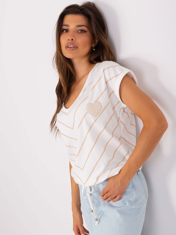 Fashionhunters Women's ecru-beige striped cotton blouse