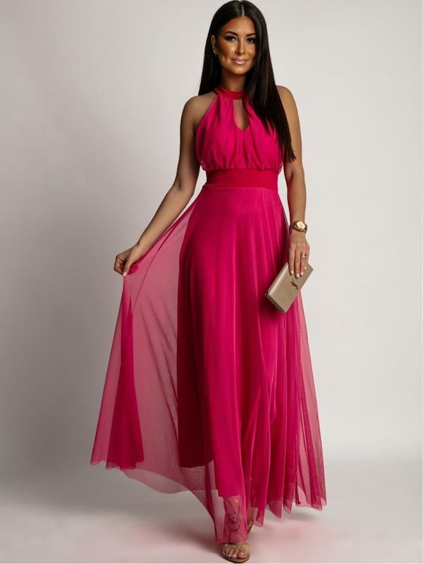 FASARDI Women's elegant dress with tulle bottom FASARDI - dark pink