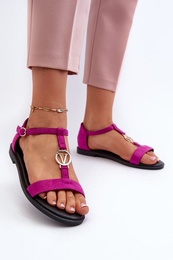Kesi Women's flat sandals with gold trim Vinceza Fuchsia