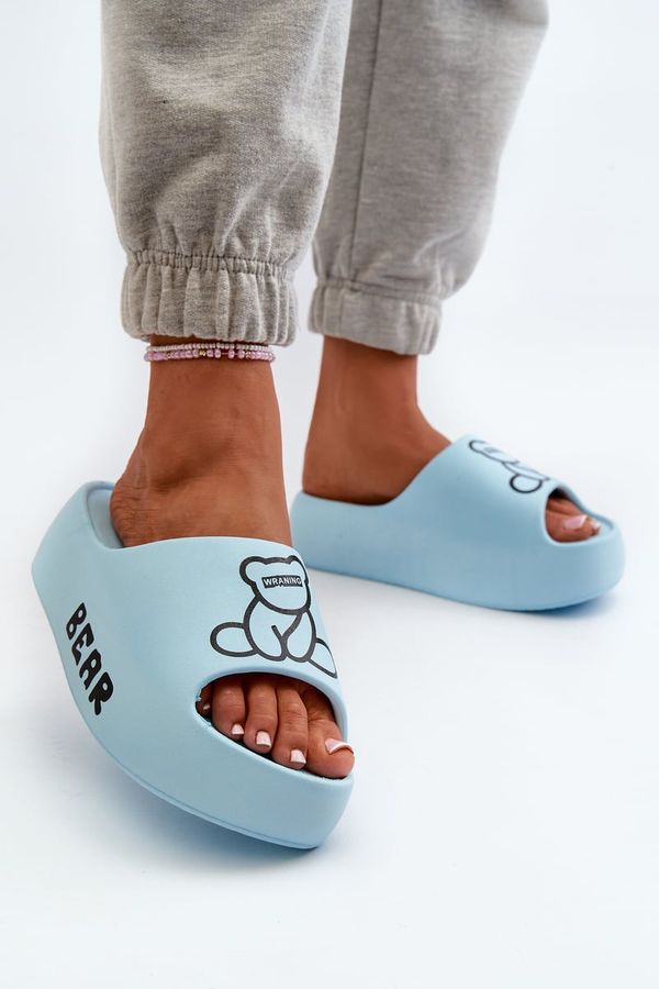 Kesi Women's foam slippers with a solid sole with a teddy bear, Lamira blue