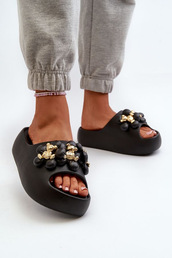 Kesi Women's foam slippers with embellishments on a thick sole, Black Bremavia