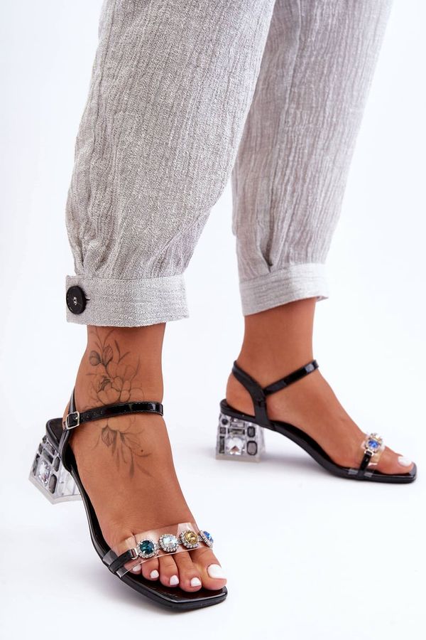 Kesi Women's heeled sandals with black SBarski crystals