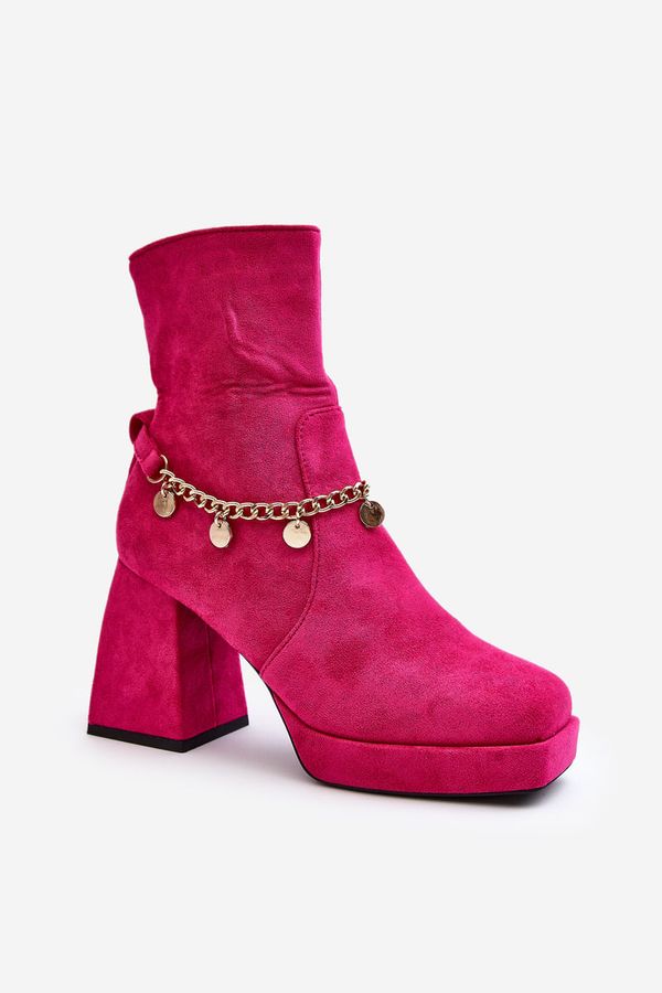 Kesi Women's high-heeled ankle boots with a chain Fuchsia Tiselo