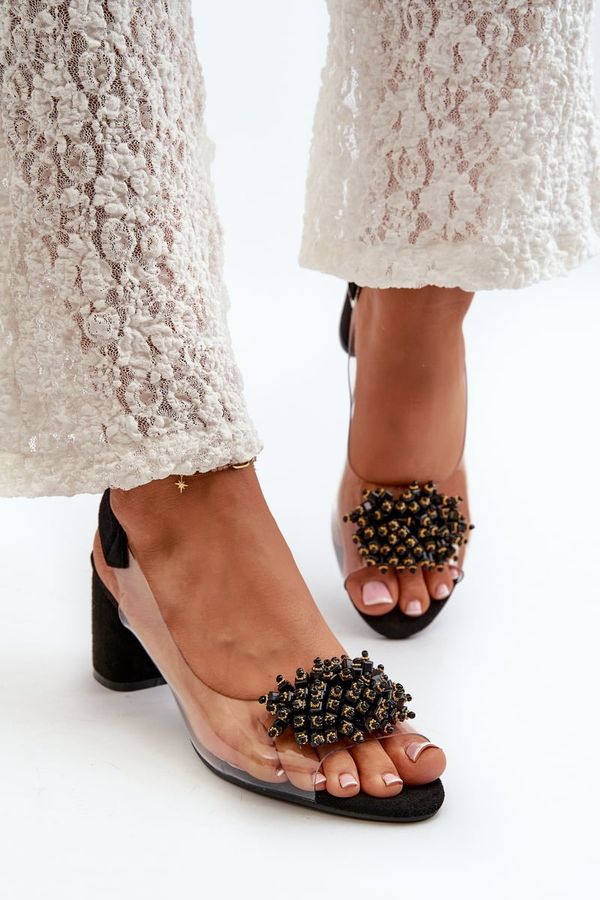 Kesi Women's high-heeled sandals with a see-through upper, black Aleola