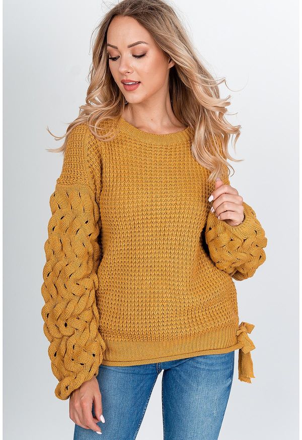 Kesi Women's knitted sweater with bows - mustard,