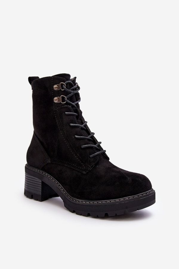 Kesi Women's lace-up low heel ankle boots black Adinail