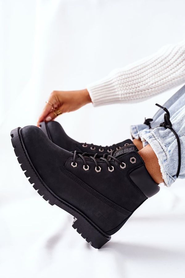 Kesi Women's Leather Hiking Boots Big Star II274446 Black