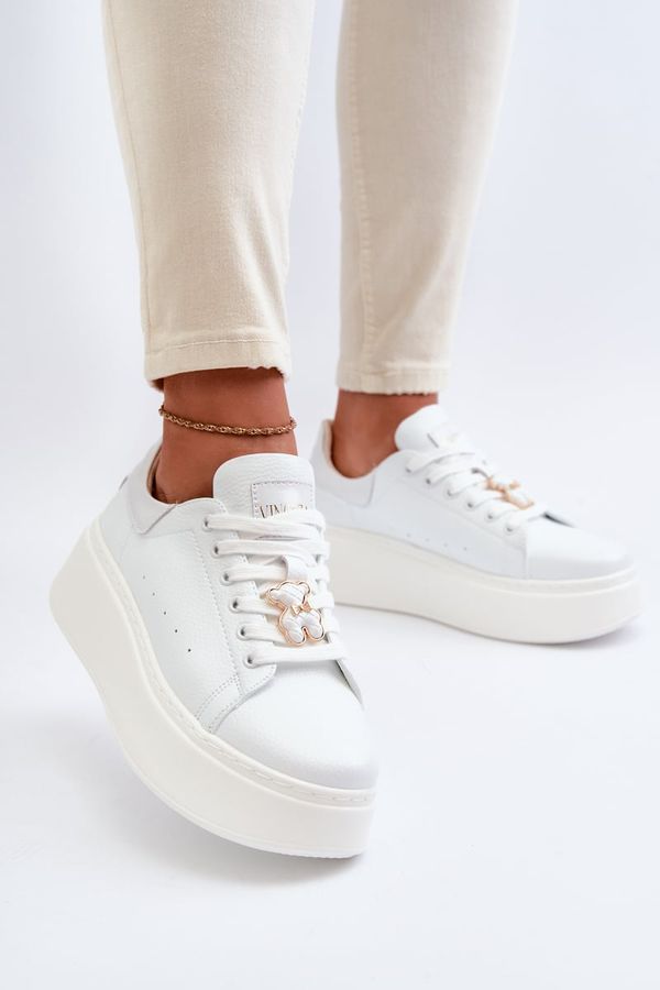 Kesi Women's leather platform sneakers with white Vinceza bear