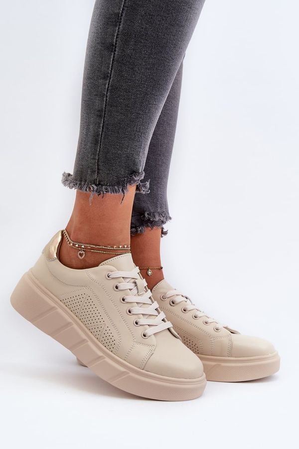Kesi Women's leather sneakers on a beige Gatira platform