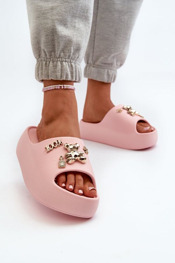 Kesi Women's lightweight foam slippers with embellishments, pink Orchia