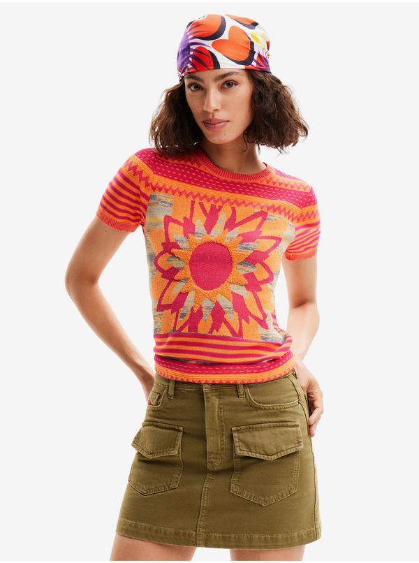DESIGUAL Women's Orange Knitted T-Shirt Desigual Sun Blue - Women