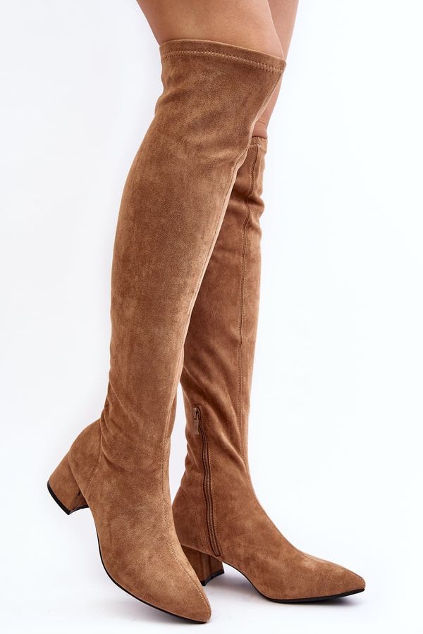Kesi Women's over-the-knee boots with low heels Camel Maidna