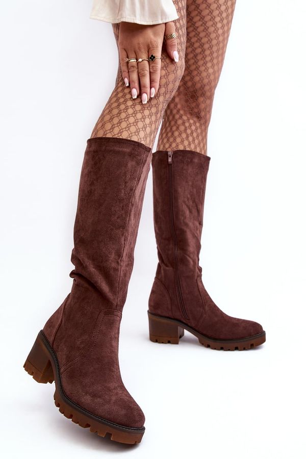 Kesi Women's over-the-knee boots with low heels, dark brown Beveta