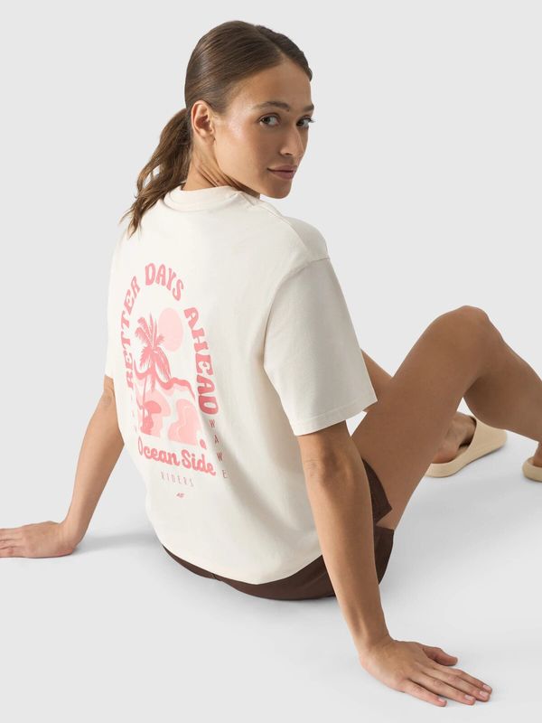 4F Women's oversize T-shirt with 4F print - cream