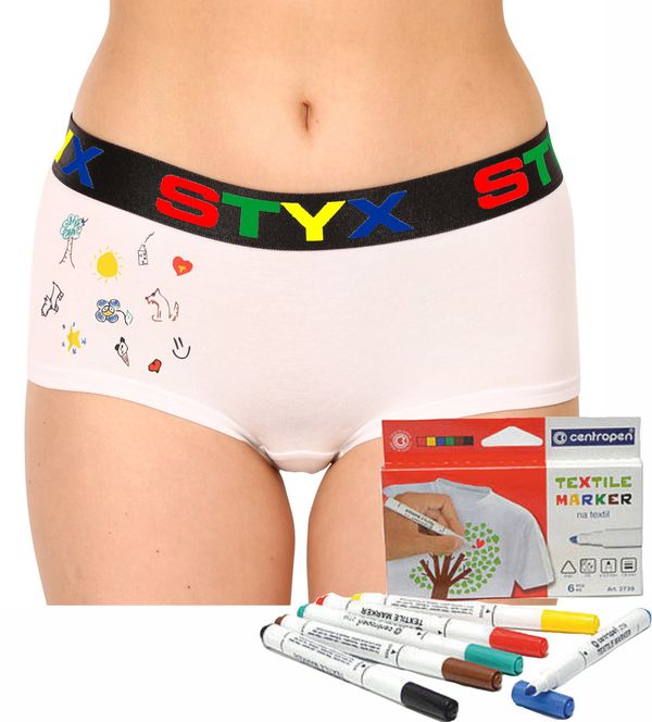 STYX Women's panties Styx with leg loops white + markers for textiles